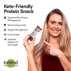 Extend Bar Chocolate Peanut Butter mostrando combinación de cacao y cacahuete Extend Bar