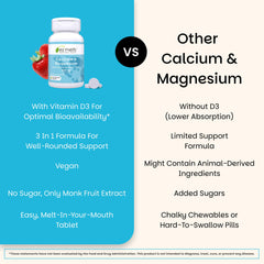 Etiqueta nutricional de EZ Melts con calcio, magnesio y vitamina D3 visibles