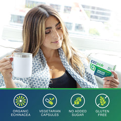 EZC Pak etiqueta de ingredientes enfocada en Echinacea, zinc y vitamina C