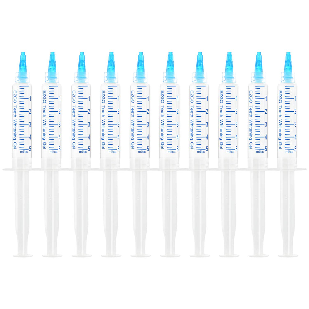EZGO envase frontal 5ml pack mostrando recargas y beneficio de blanqueo rápido