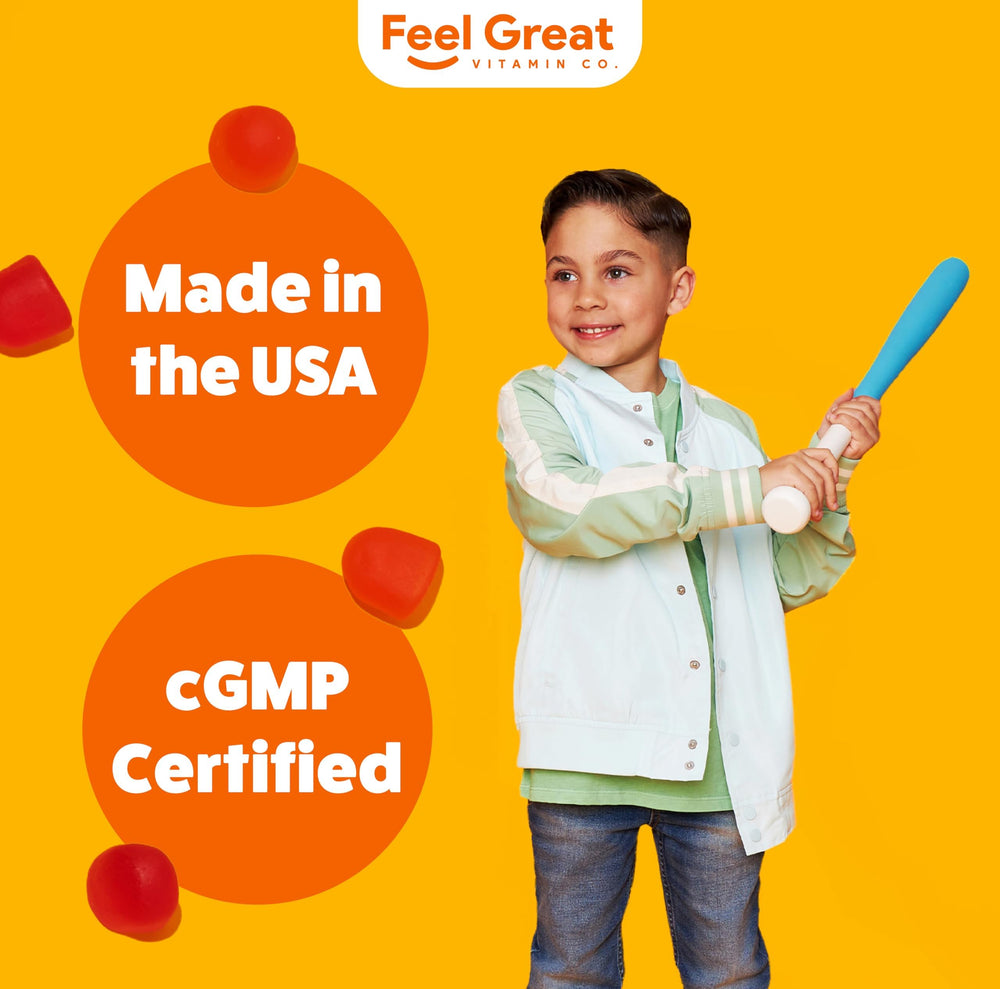 Envase abierto con gominolas organizadas dentro de The Feel Great Vitamin Company