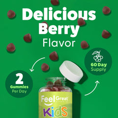 Feel Great niño tomando gomita fácilmente para incorporar frutas y verduras