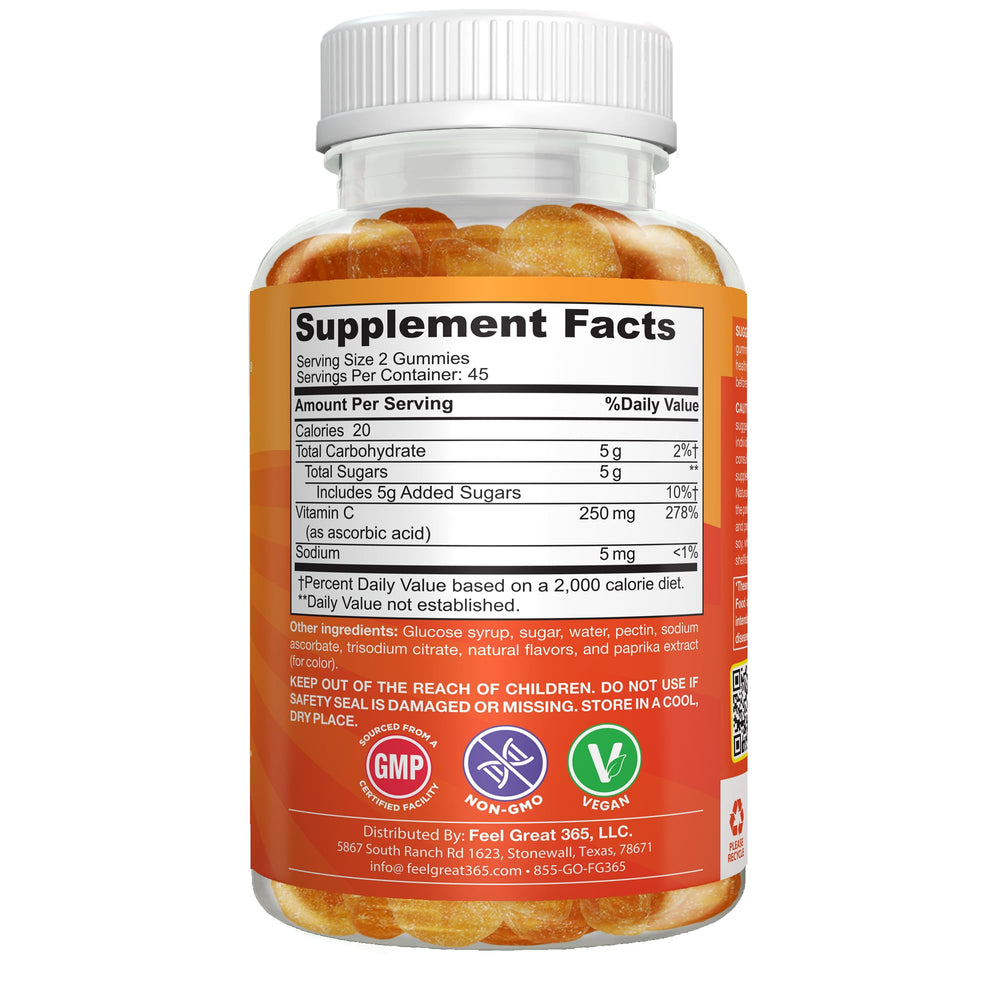 The Feel Great Vitamin Company etiqueta nutricional, información de 250 mg por porción