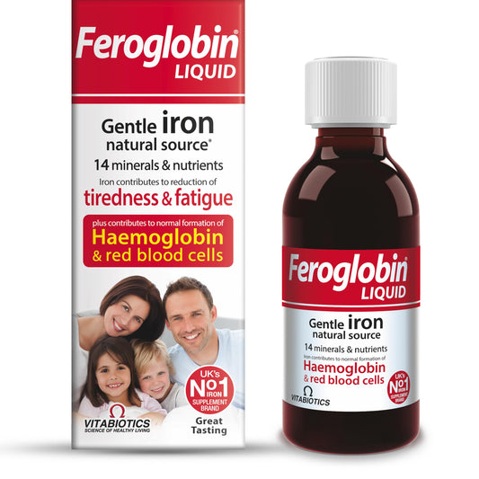 Feroglobin gentle iron liquid bottle showing easy daily energy support