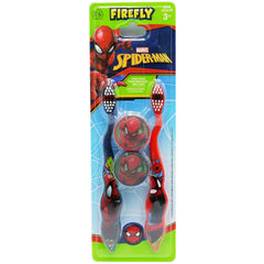 FIREFLY cepillos Spiderman frontal mostrando diseño y tapas higiénicas