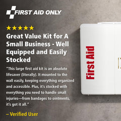 First Aid Only etiqueta del contenido visible, facilita inspecciones y cumplimiento