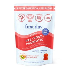 FIRST DAY Women’s Good Gut Tribiotic Gummies bottle for on the go gut support