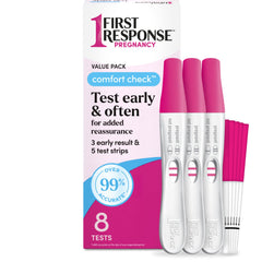 FIRST RESPONSE empaque frontal mostrando 8 pruebas y conveniencia