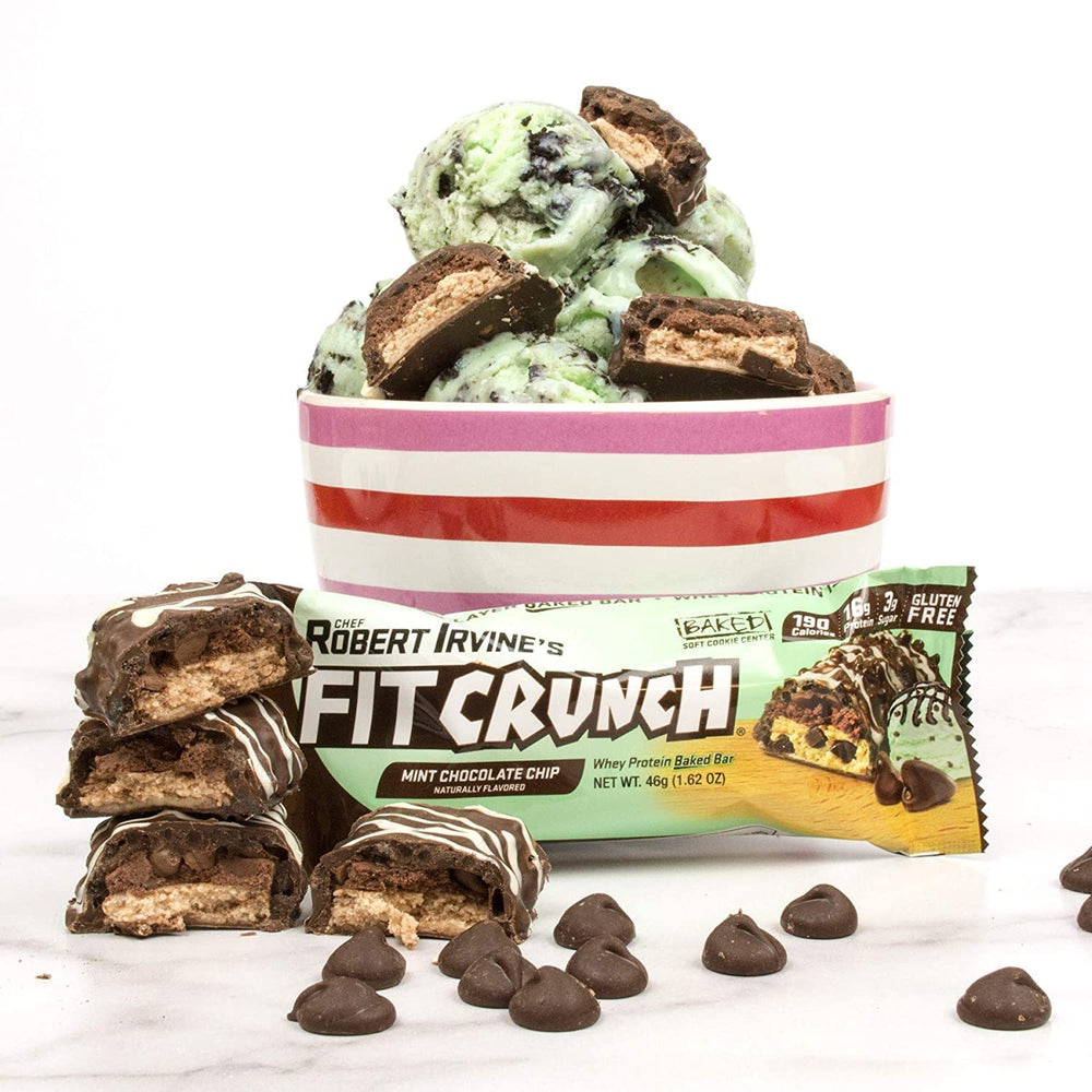 FITCRUNCH barra menta con chispas de chocolate, sabor refrescante para la tarde