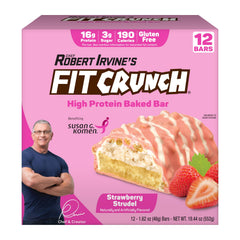 FitCrunch empaque frontal mostrando 12 barras, sabor fresa y atractivo visual