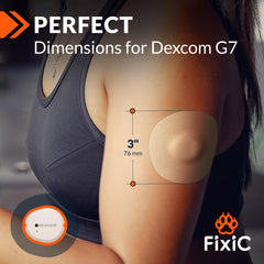Fixic comparación de tamaño junto a sensor Dexcom G7 para ajuste