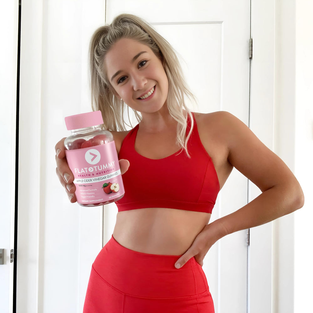 Flat Tummy gomitas junto a un desayuno para uso diario práctico