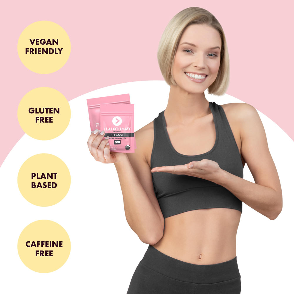 Flat Tummy taza en mano durante la preparación que aporta energía y bienestar