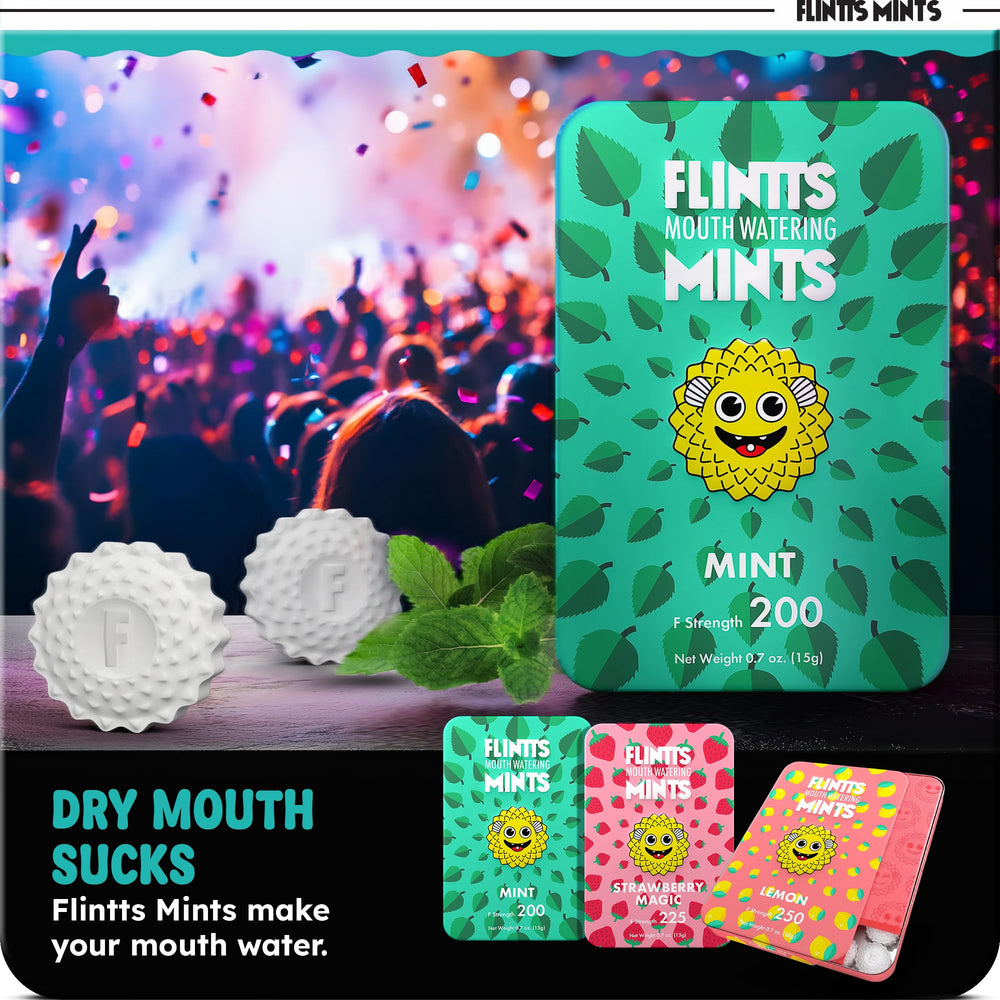 Flintts caja abierta con mentas visibles y conveniente accesibilidad