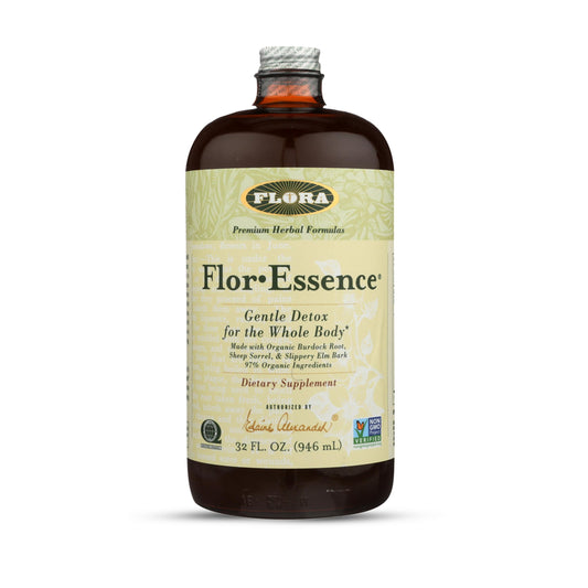 Flora Flor‑Essence frente del envase mostrando presentación de 32 fl oz y claridad