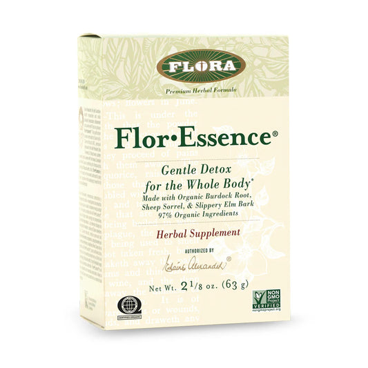 Flora FlorEssence té seco en envase, ideal para un ritual suave de desintoxicación diaria.