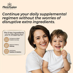 Etiqueta de ingredientes Flora Fusion Research con lista visible, transparencia y calidad
