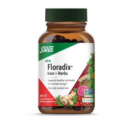 Floradix envase frontal mostrando marca y 60 Liquid Phyto-Caps, confianza de marca