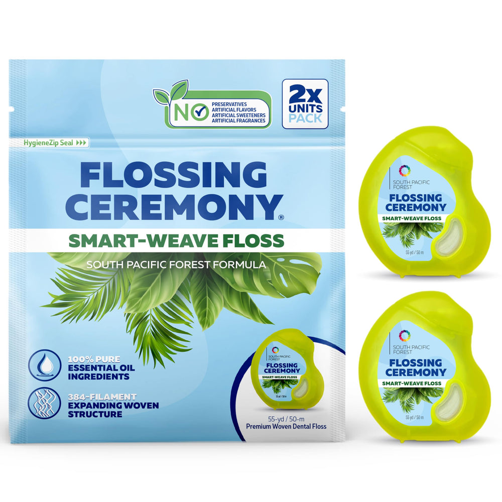 FLOSSING CEREMONY dispensador frontal mostrando el hilo y su diseño práctico