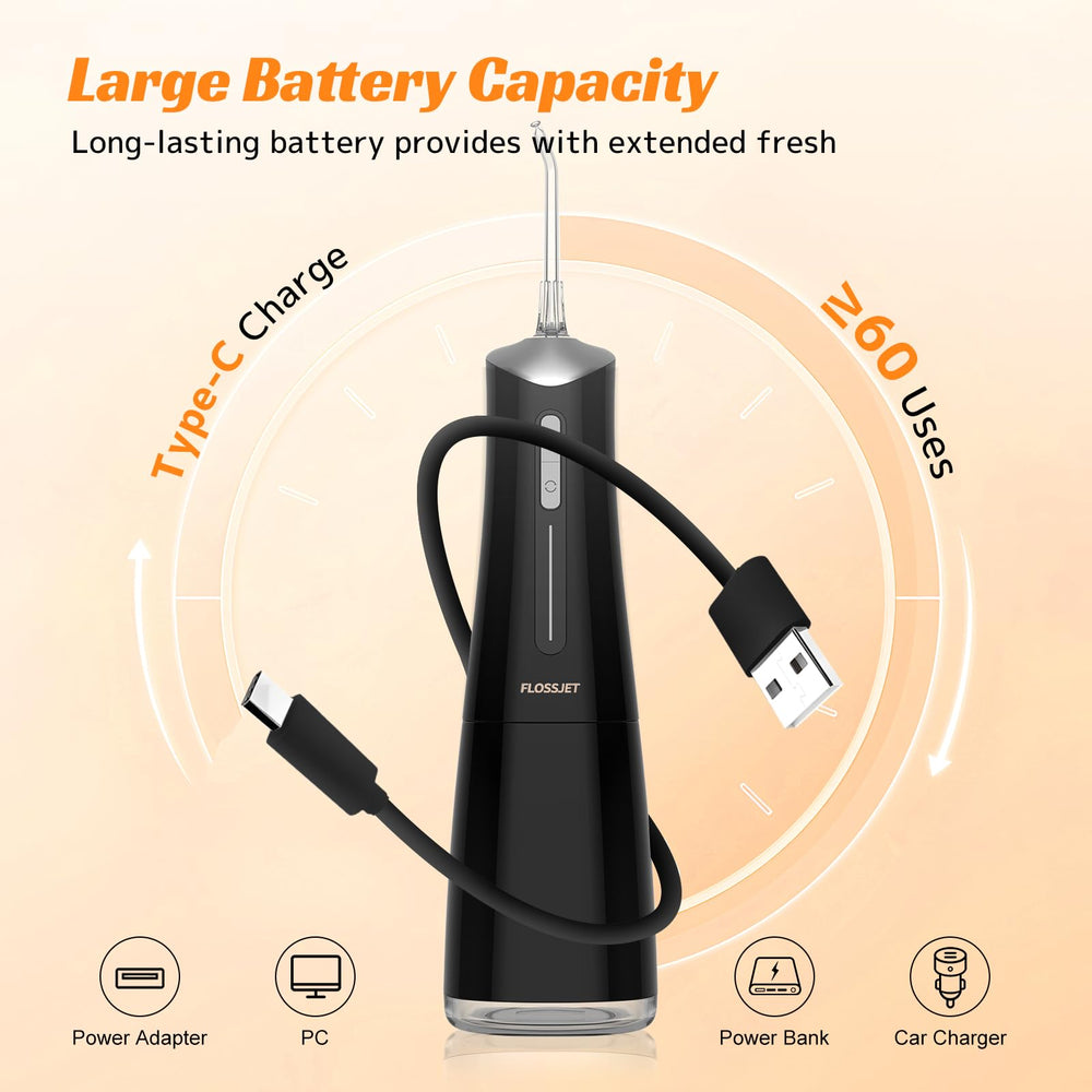 FlossJet kit con 5 puntas multifunción y cable USB-C listo para carga rápida y viajes