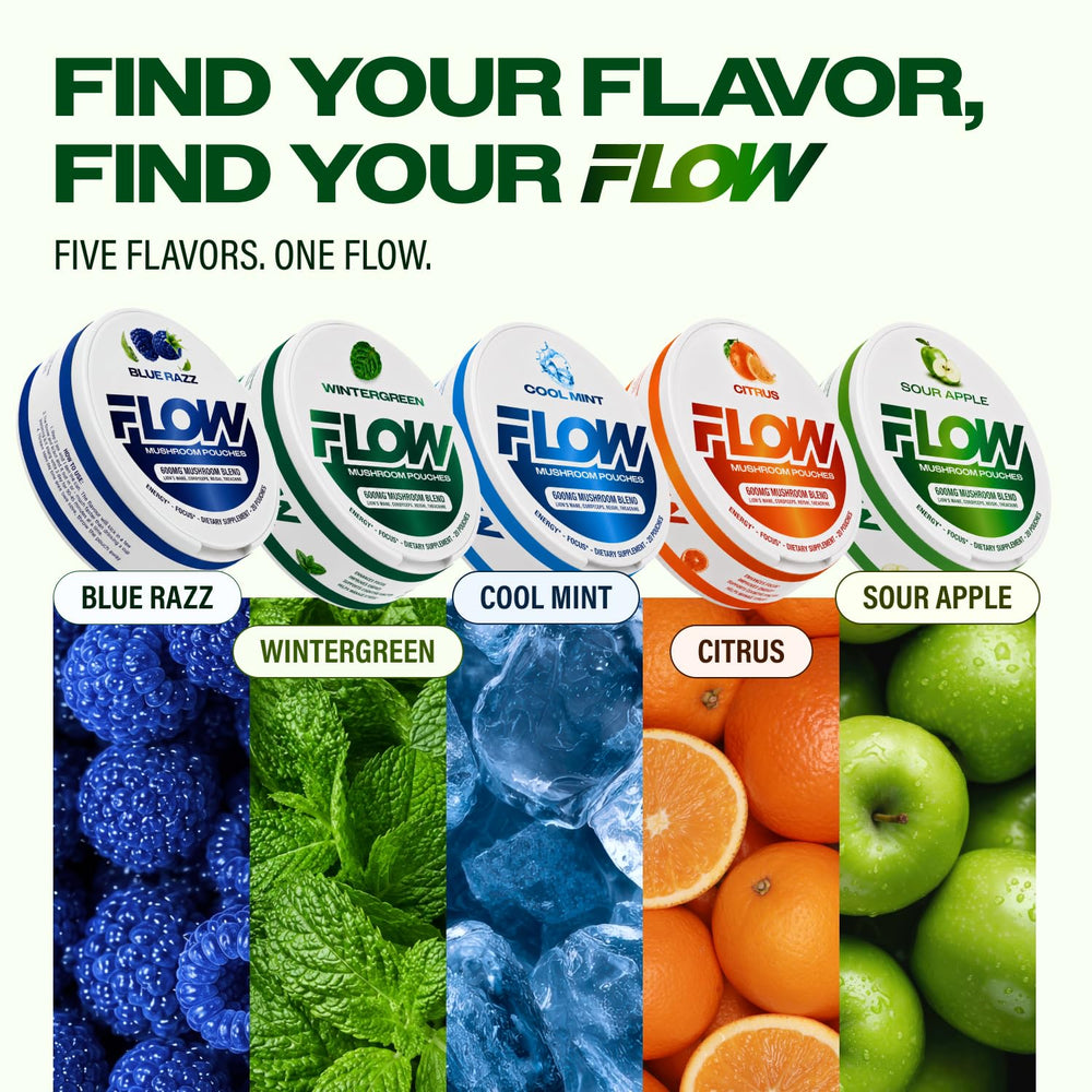 Flow Pouches lifestyle con manzanas ácidas para representar sabor fresco