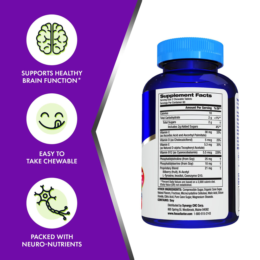 Focus Factor primer plano textura del masticable y facilidad de masticación