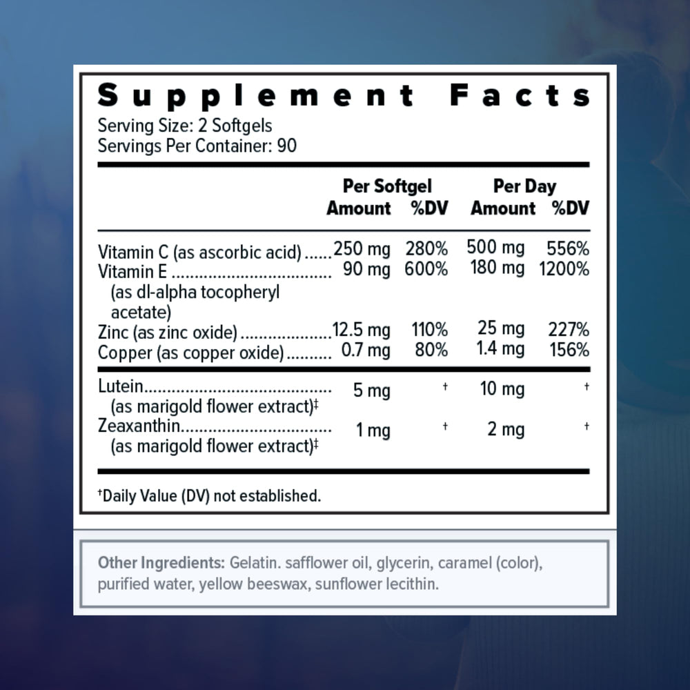 Focus Vision Supplements representación de luteína y zeaxantina como ingredientes