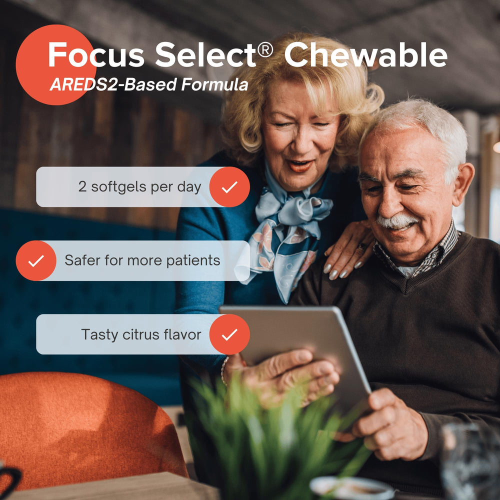 Focus Vision Supplements tableta sabor cítrico sobre mesa que sugiere toma diaria