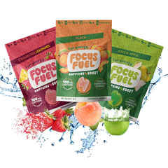FocusFuel pack frontal mostrando diseño y sabores, conveniencia para probar
