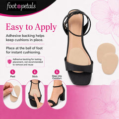 Foot Petals detalle del adhesivo fácil de aplicar que garantiza fijación prolongada