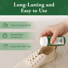 Foot Sense envase 100 g junto a mano para comparar tamaño práctico