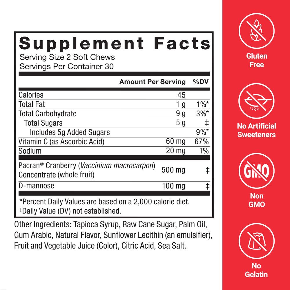 Force Factor ingredientes D‑mannosa y vitamina C ilustrando apoyo urinario