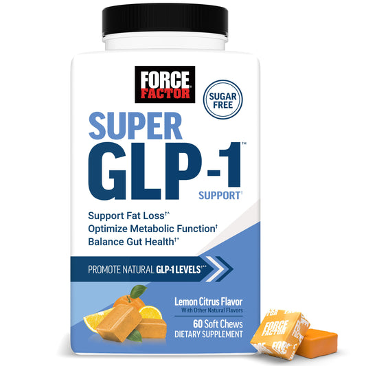 Force Factor envase frontal mostrando masticables limón y beneficios
