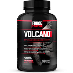 Force Factor VolcaNO frontal del envase mostrando 120 cápsulas y conveniencia