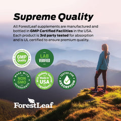 ForestLeaf botella junto a cápsula para comparar tamaño y porción