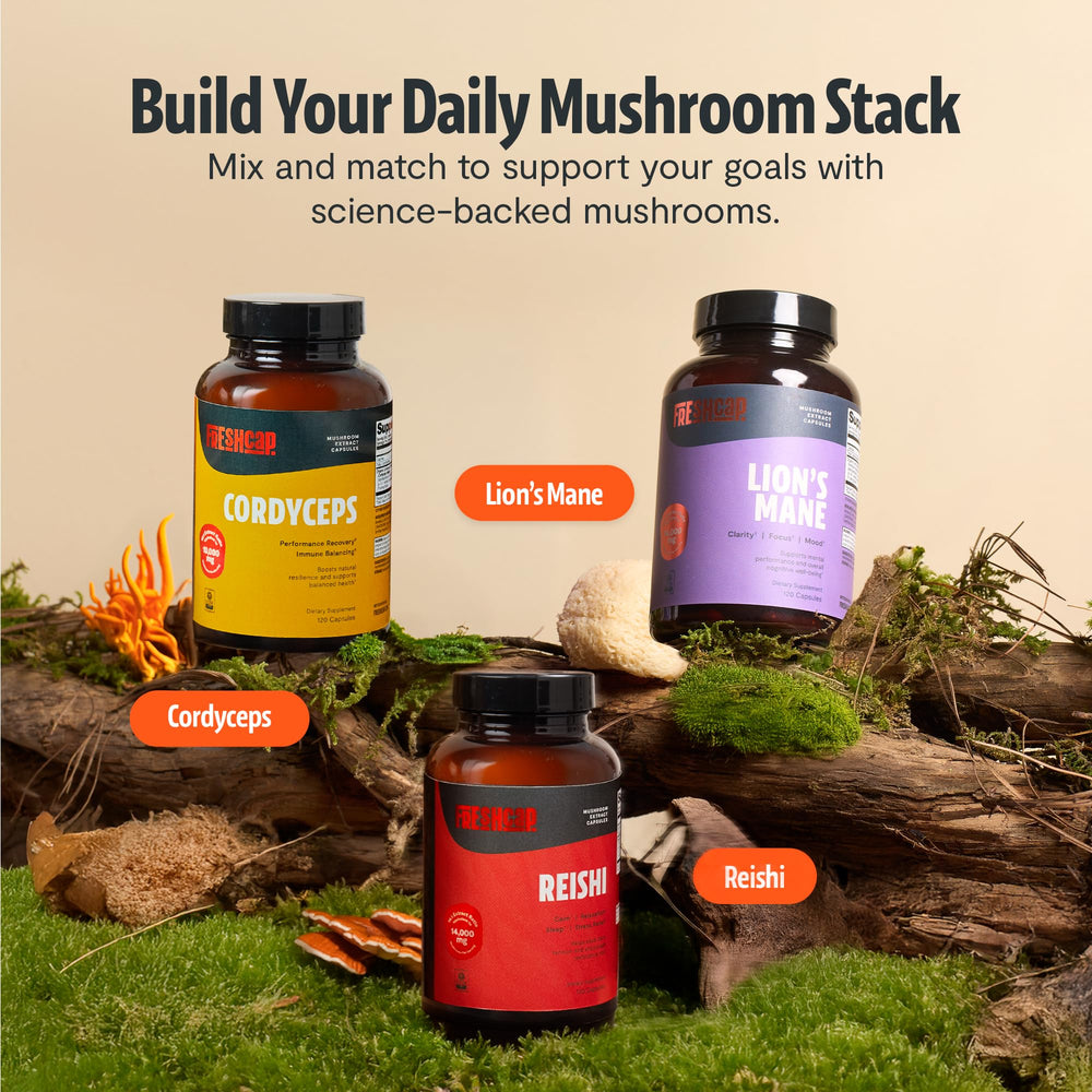 FreshCap Mushrooms cápsula tomada por la mañana con agua, vitalidad