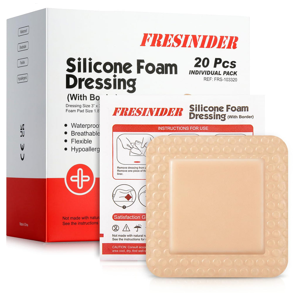 FRESINIDER empaque frontal mostrando pack de 20 y tamaño 3x3 pulgadas, protección inmediata
