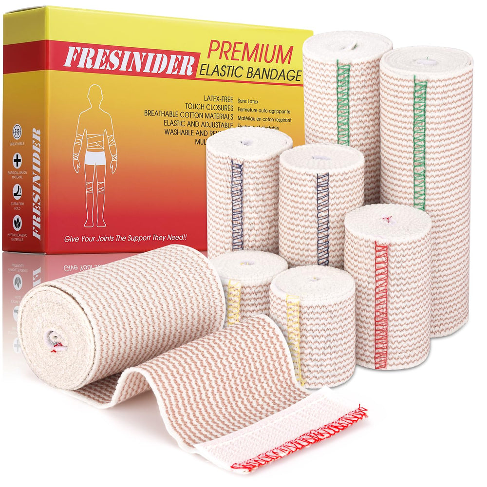 FRESINIDER pack frontal mostrando las ocho vendas y beneficios de soporte