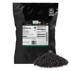 Frontier Co-op empaque frontal de elderberries orgánicas mostrando presentación clara