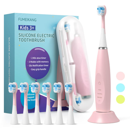 FUMEIKANG frontal del cepillo rosa mostrando diseño y beneficio de limpieza segura