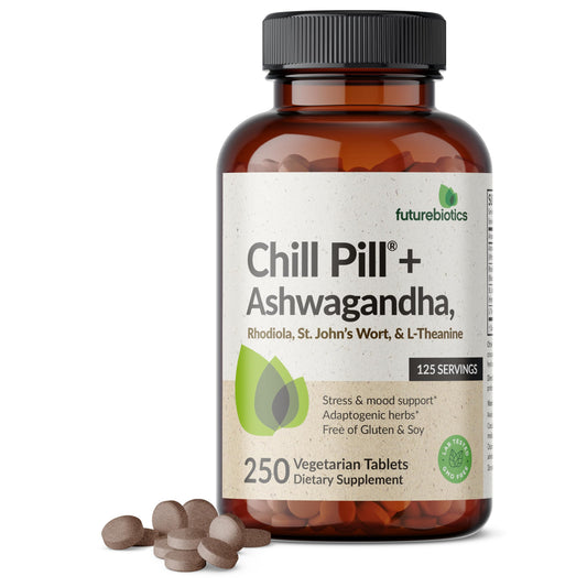 Futurebiotics Chill Pill + botella: soporte diario para el equilibrio emocional.