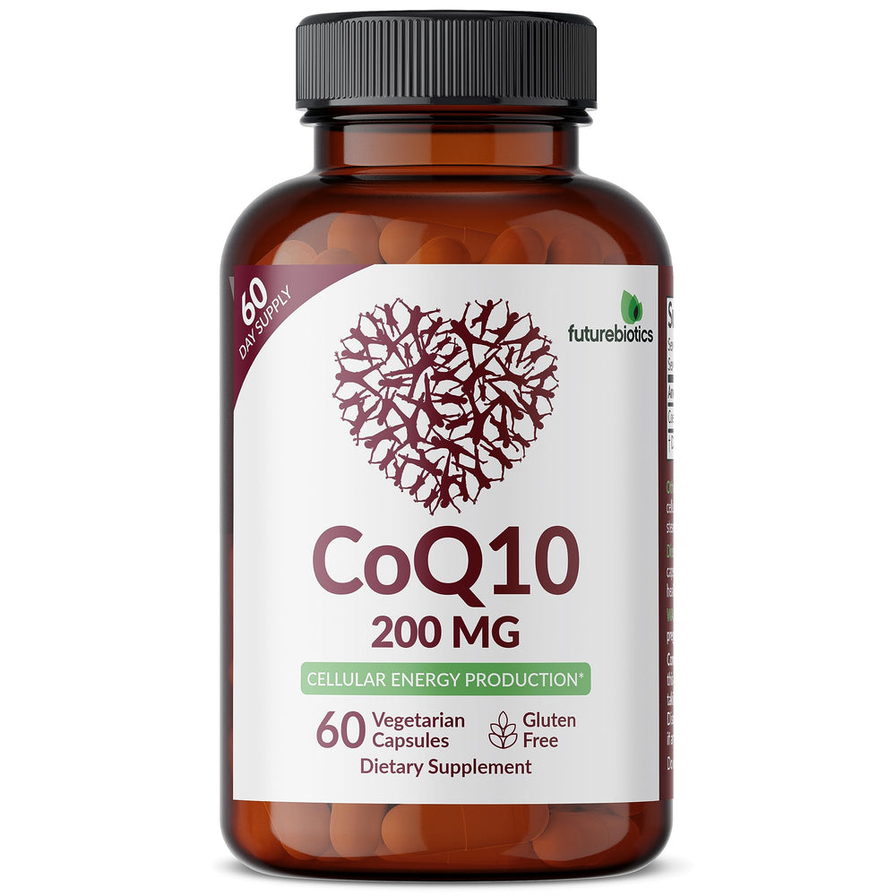 Cápsula vegetariana de CoQ10 de Futurebiotics lista para consumir.