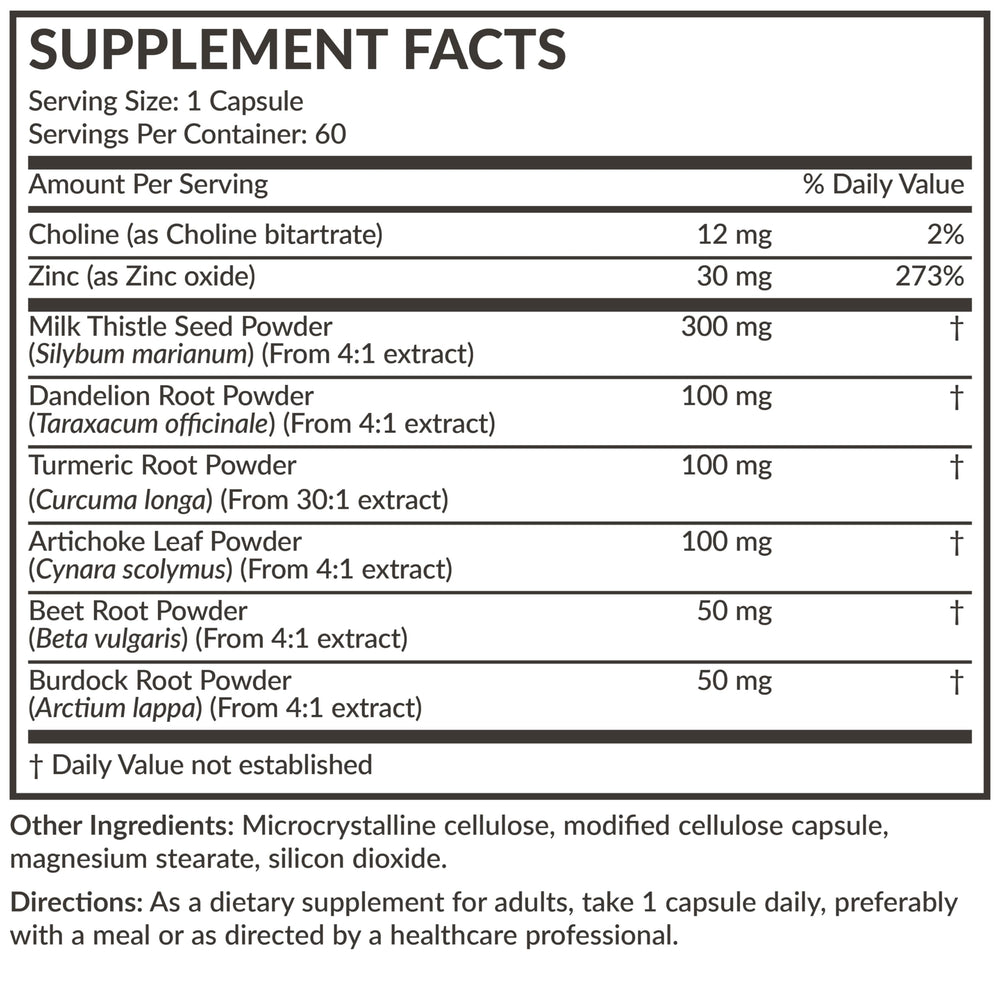 Fórmula Futurebiotics Liver Detox sin OGM, adecuada para dietas vegetarianas.