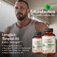 Futurebiotics Longjack Tongkat Ali: sin OGM, gluten y soja para mayor compatibilidad.
