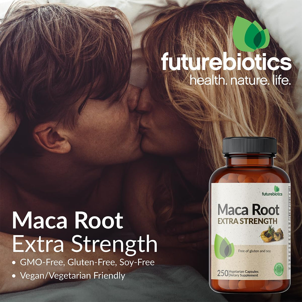 Etiqueta de Futurebiotics Maca Raíz sin transgénicos, tranquilidad al elegir
