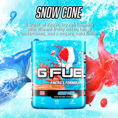 Detalle de la etiqueta de G Fuel Snow Cone con lista de vitaminas y antioxidantes visibles