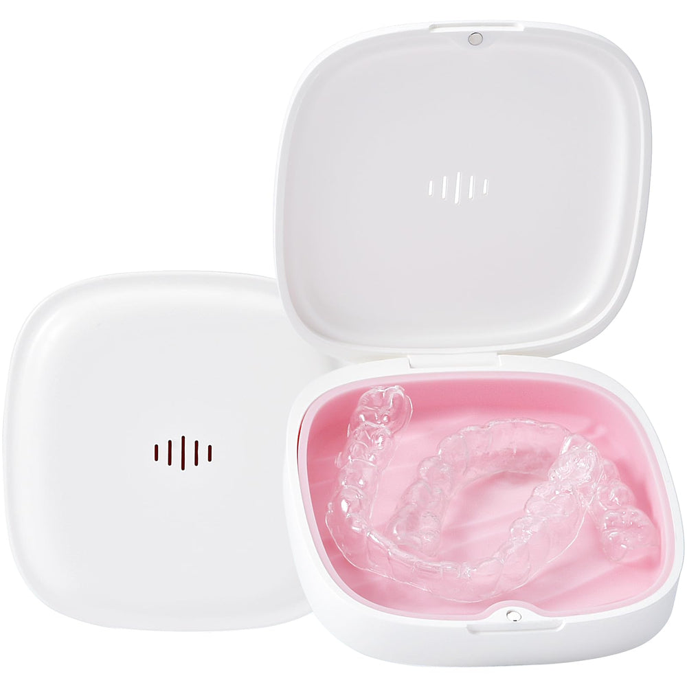 Gaboolo estuche frontal blanco rosa mostrando diseño compacto y protección