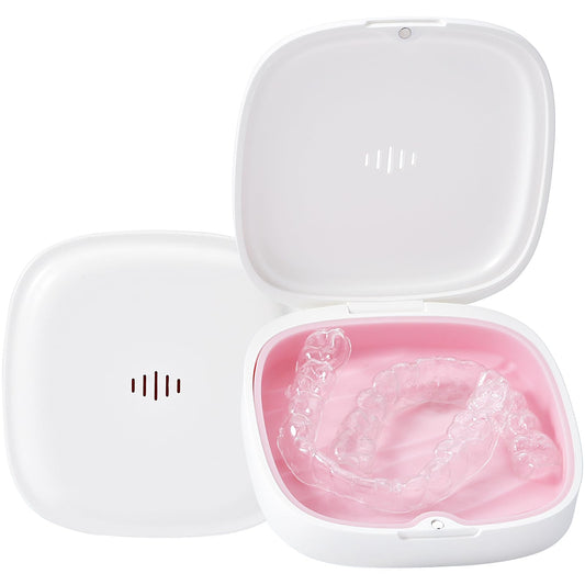 Gaboolo estuche frontal blanco rosa mostrando diseño compacto y protección