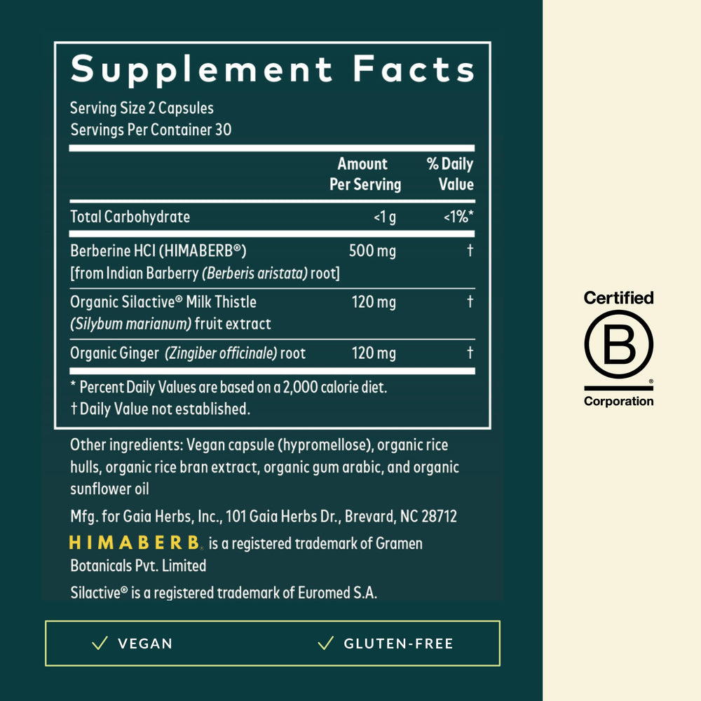 Gaia Herbs cápsulas veganas en primer plano que facilitan la toma diaria