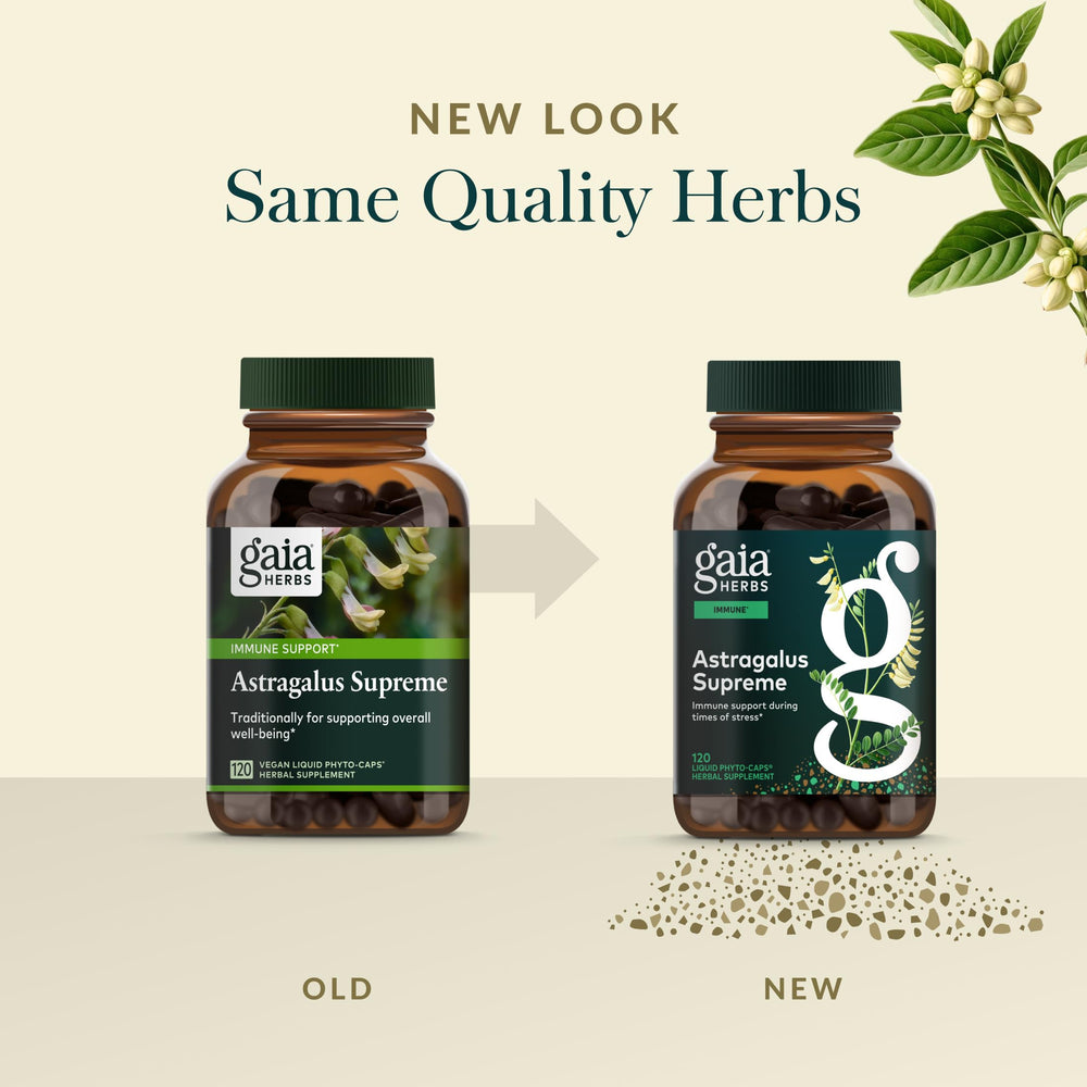 Gaia Herbs cápsulas sobre mesa listadas para consumo diario práctico